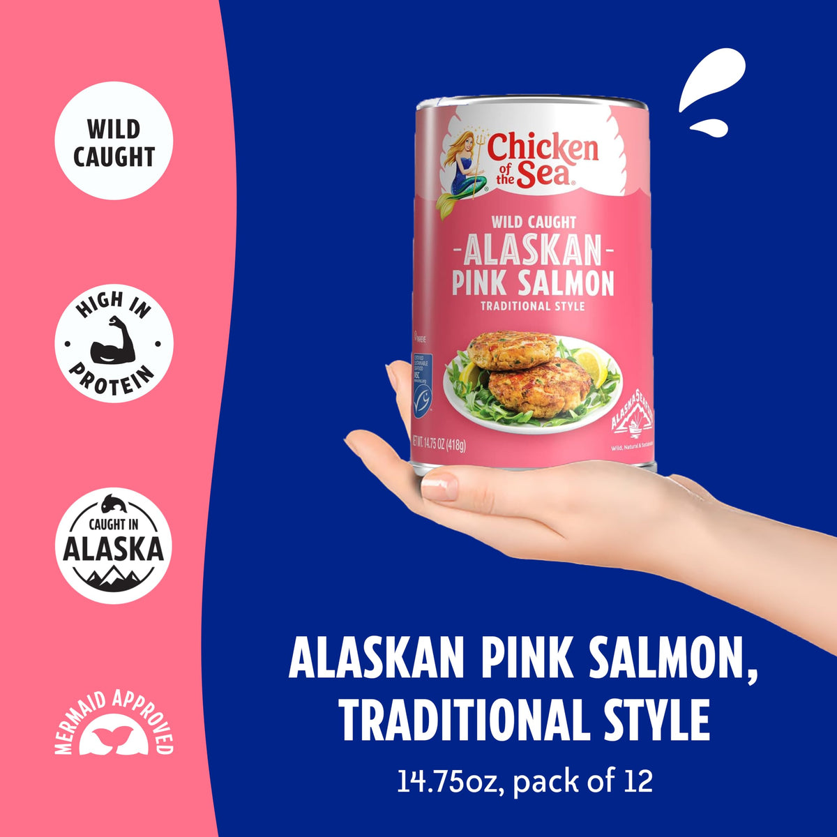 Chicken of the Sea salted pink salmon can closeup showing seasoning