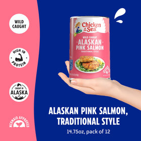 Chicken of the Sea salted pink salmon can closeup showing seasoning