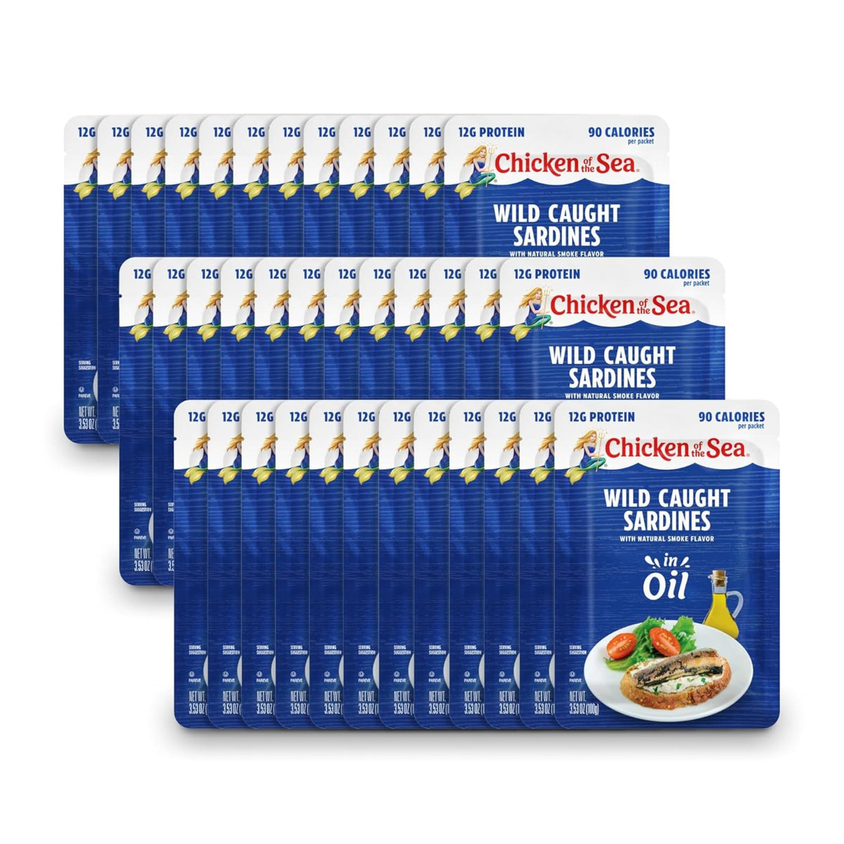 Chicken of the Sea sardines in oil pack on shelf offers convenient protein on the go