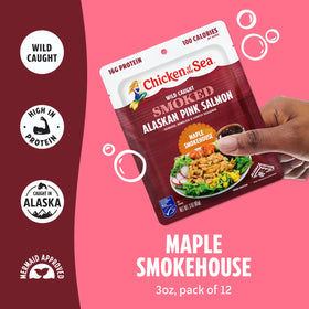 Chicken of the Sea Smoked Alaskan Pink Salmon Maple Smokehouse pouch ready-to-eat for meals on the go.