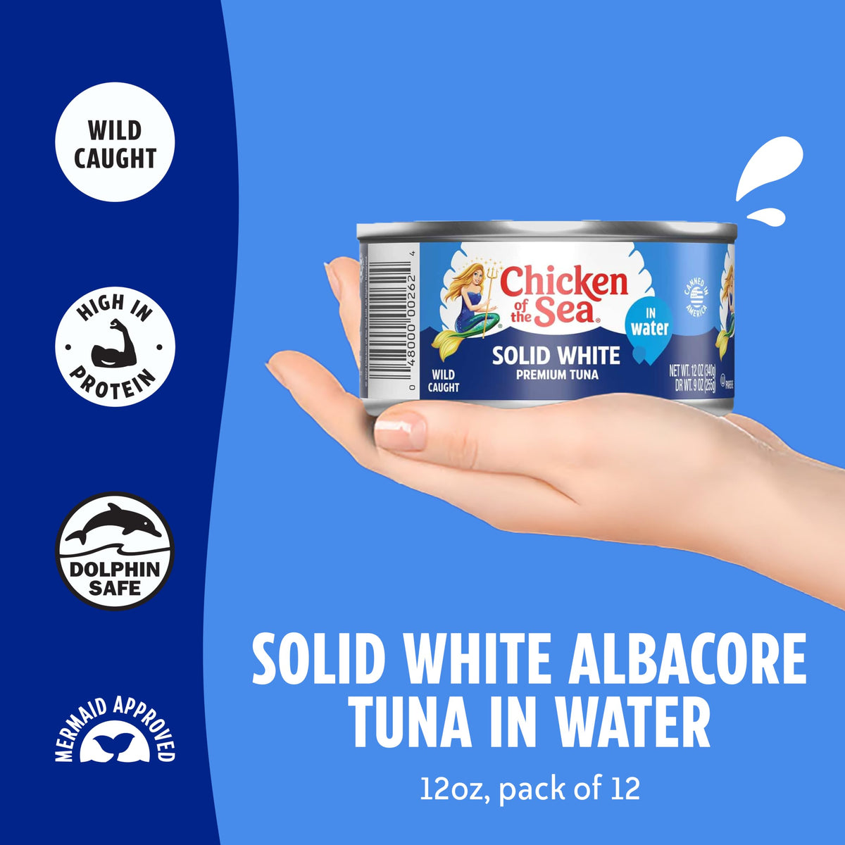 Chicken of the Sea solid white albacore tuna fillet highlighting premium texture for sandwiches.