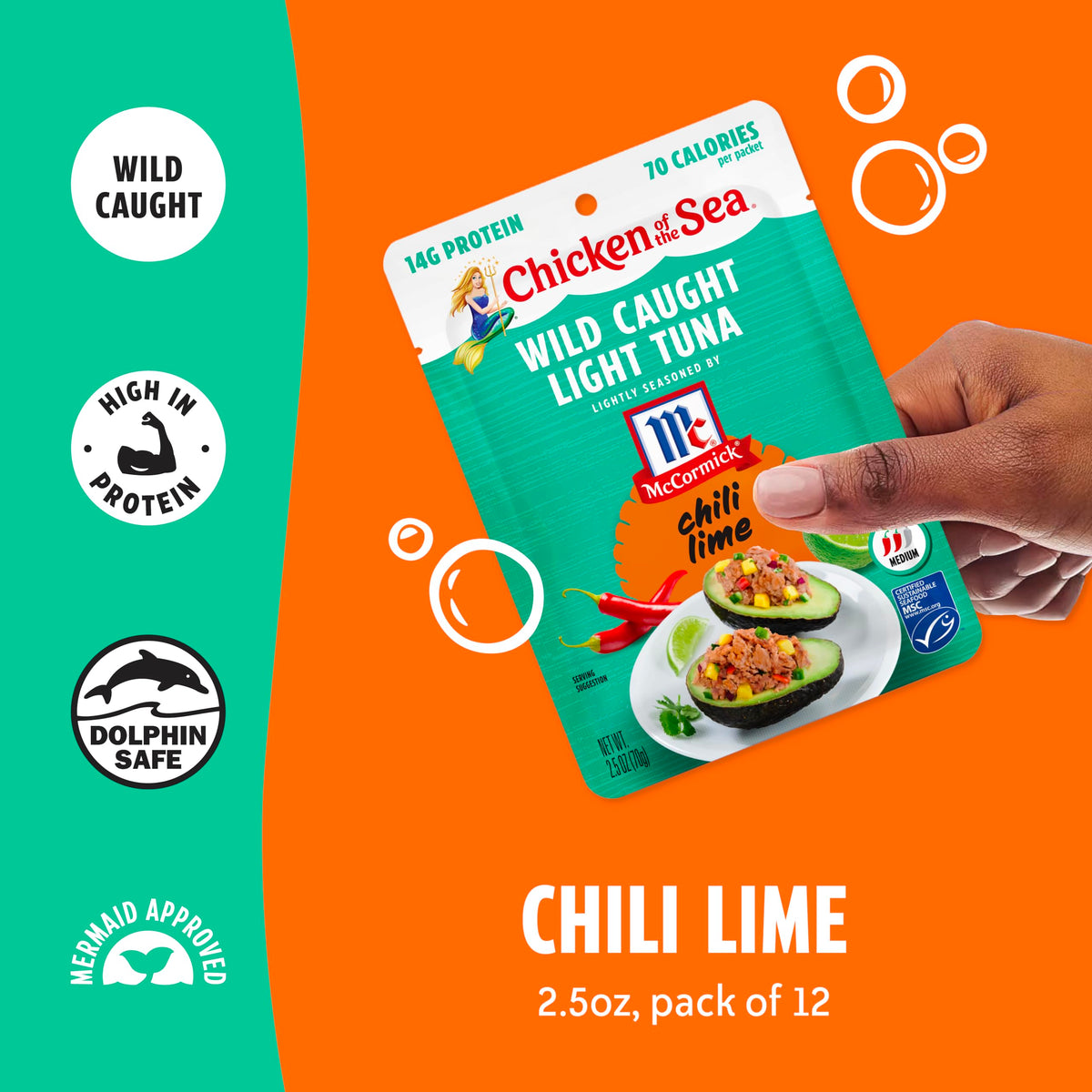 Chicken of the Sea tear-and-go tuna pouch for quick healthy meals.