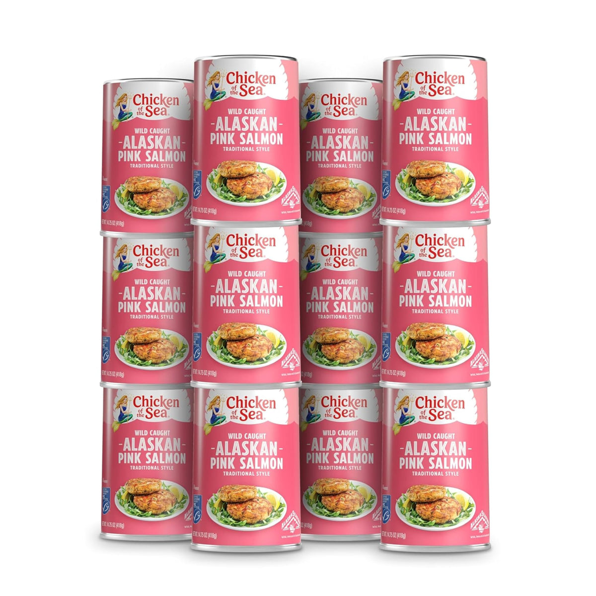 Chicken of the Sea traditional-style Alaskan pink salmon can pack for quick protein