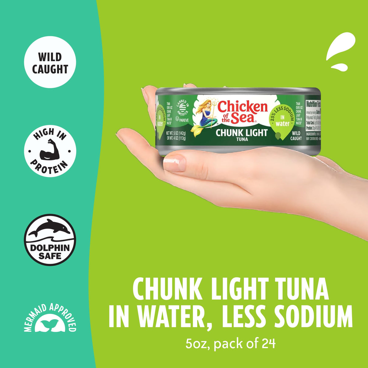 Chicken of the Sea tuna in water nutrition label highlighting protein and omega-3s