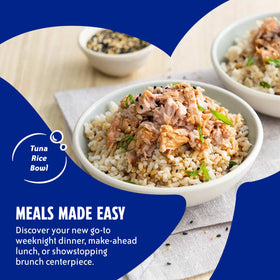 Chicken of the Sea tuna in water used in a rice bowl for a simple, protein-rich lunch.
