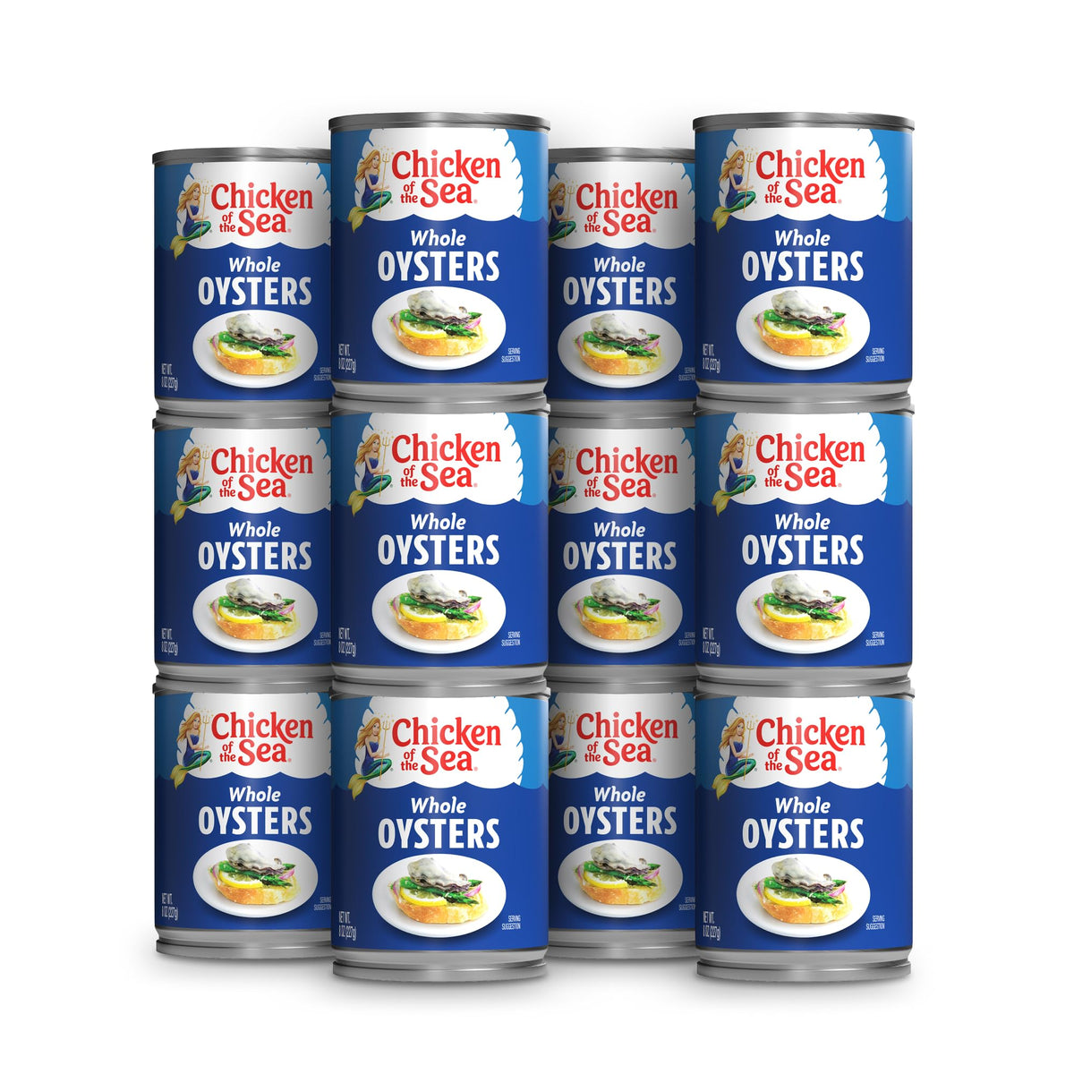 Chicken of the Sea Whole Oysters can-12-pack: protein-rich pantry staple.