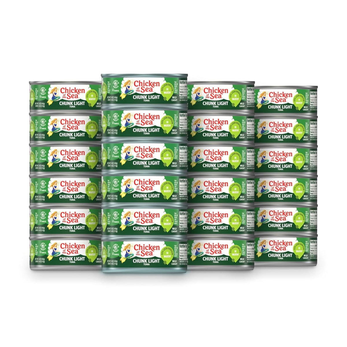 Chicken of the Sea wild-caught tuna in water 5oz can front view; high-protein option