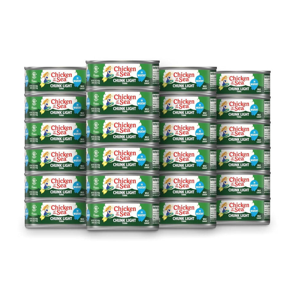 Chicken of the Sea wild-caught tuna in water can, ideal for quick, protein-packed meals.