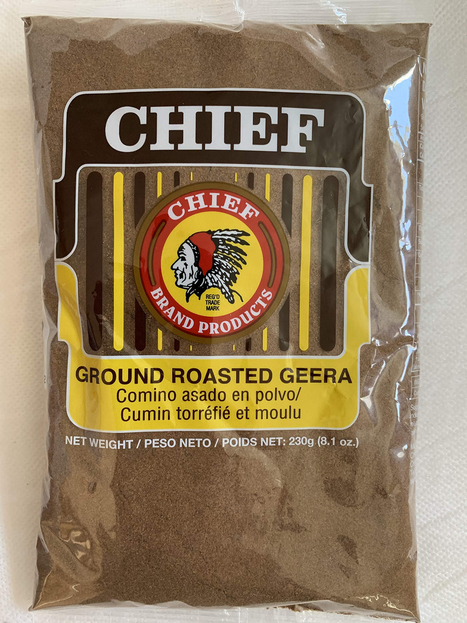 Chief Roasted Gerra ground cumin seeds in jar, ideal for curries and tacos.