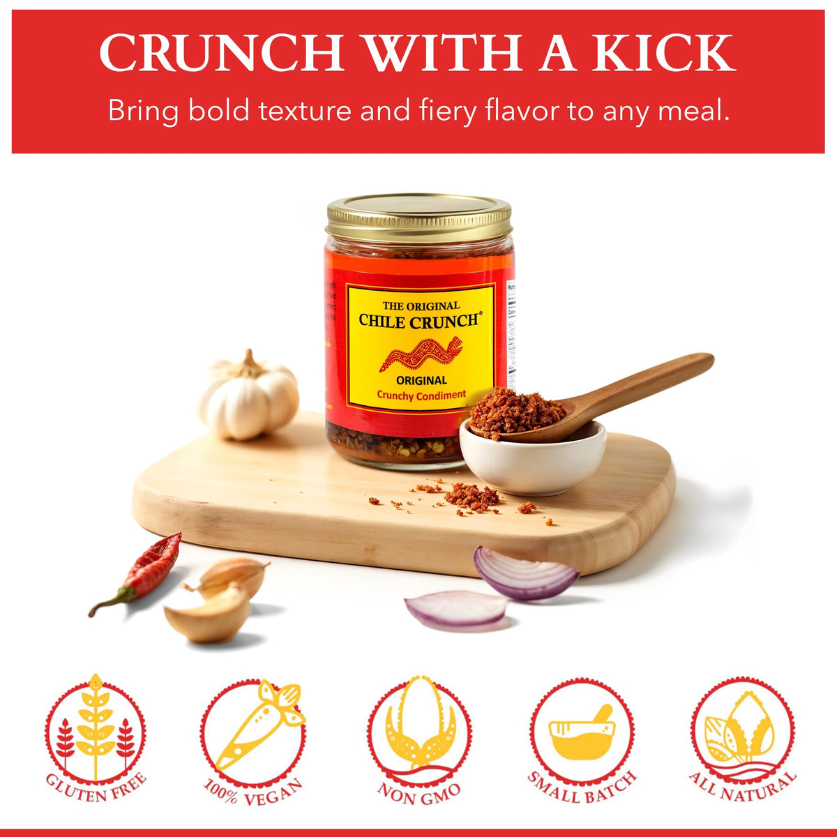 Chile Crunch handmade small-batch process for consistent crunch.