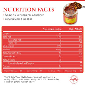 Chile Crunch Original Spicy Crunchy Condiment label closeup showing clean ingredients.