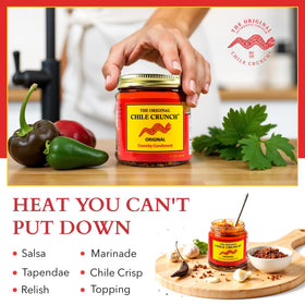 Chile Crunch topping on roasted veggies for zesty finish.