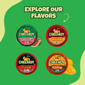 CHILEMOY Chamoy Rim Dip setup beside a margarita and beer for pairing.