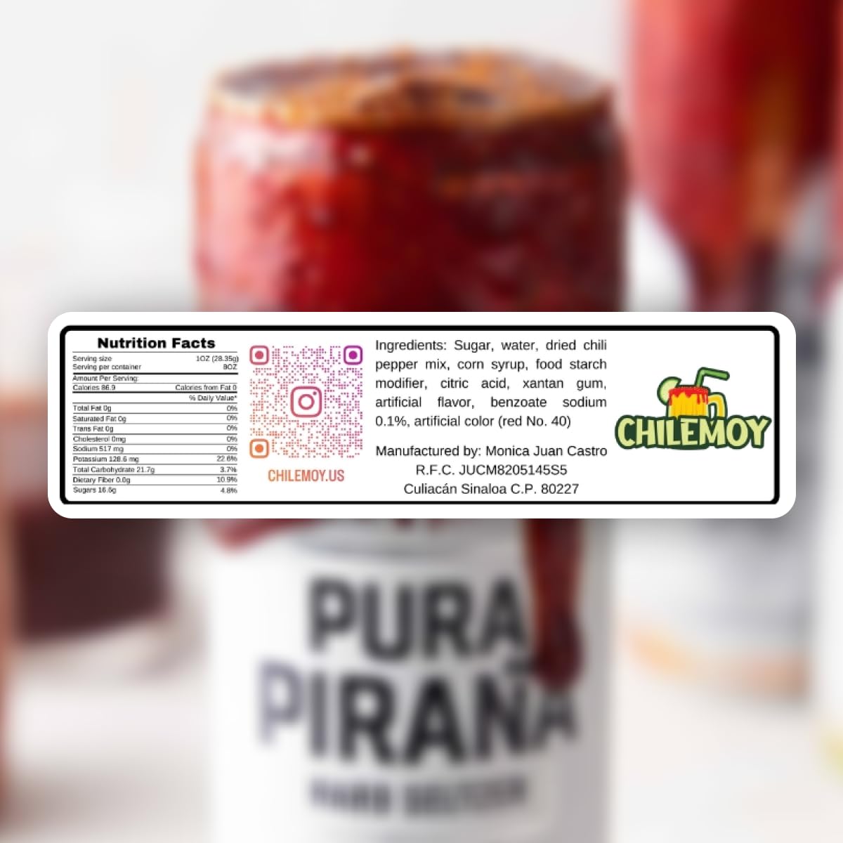 CHILEMOY Chamoy Rim Dip 8oz jar with garnishes.