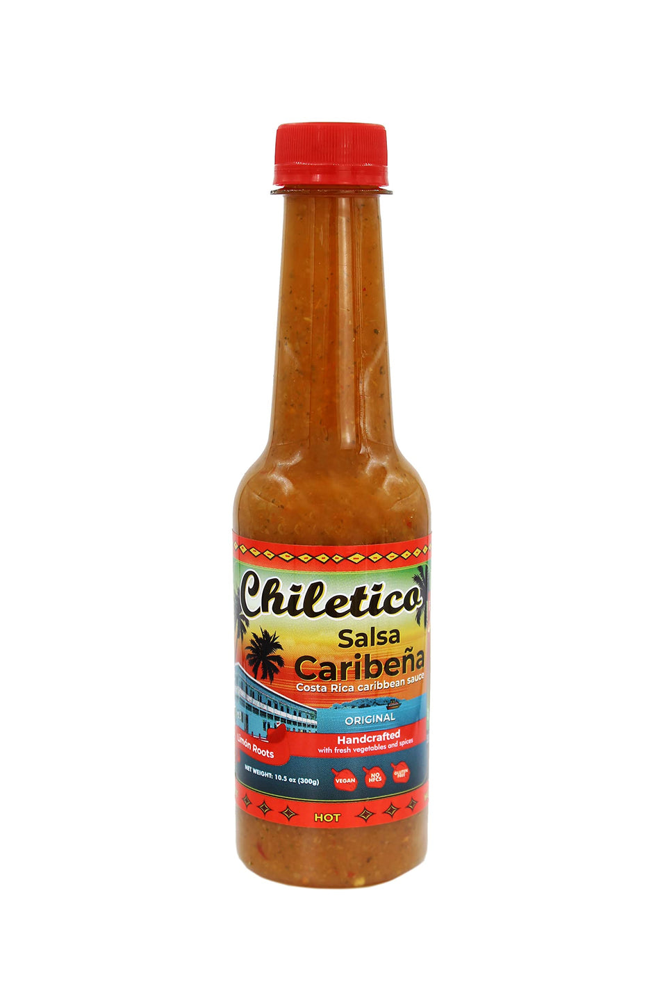 Chiletico Costa Rica Caribbean hot sauce bottle front, balanced heat for everyday meals.