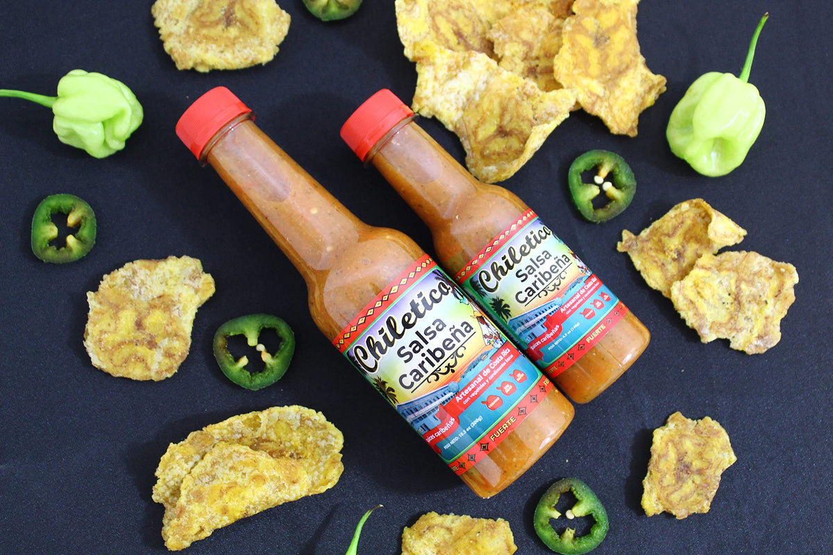 Chiletico Costa Rica Caribbean hot sauce bottle pour, smooth flow for easy flavor boosts.