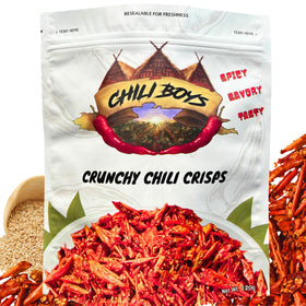 Chili Boys vegan chili crisps in resealable bag for on-the-go snacking