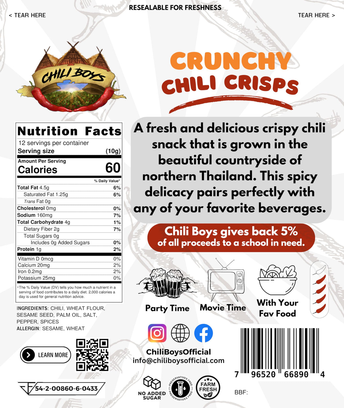 Chili Boys crisp texture close-up with sesame seeds and fried finish