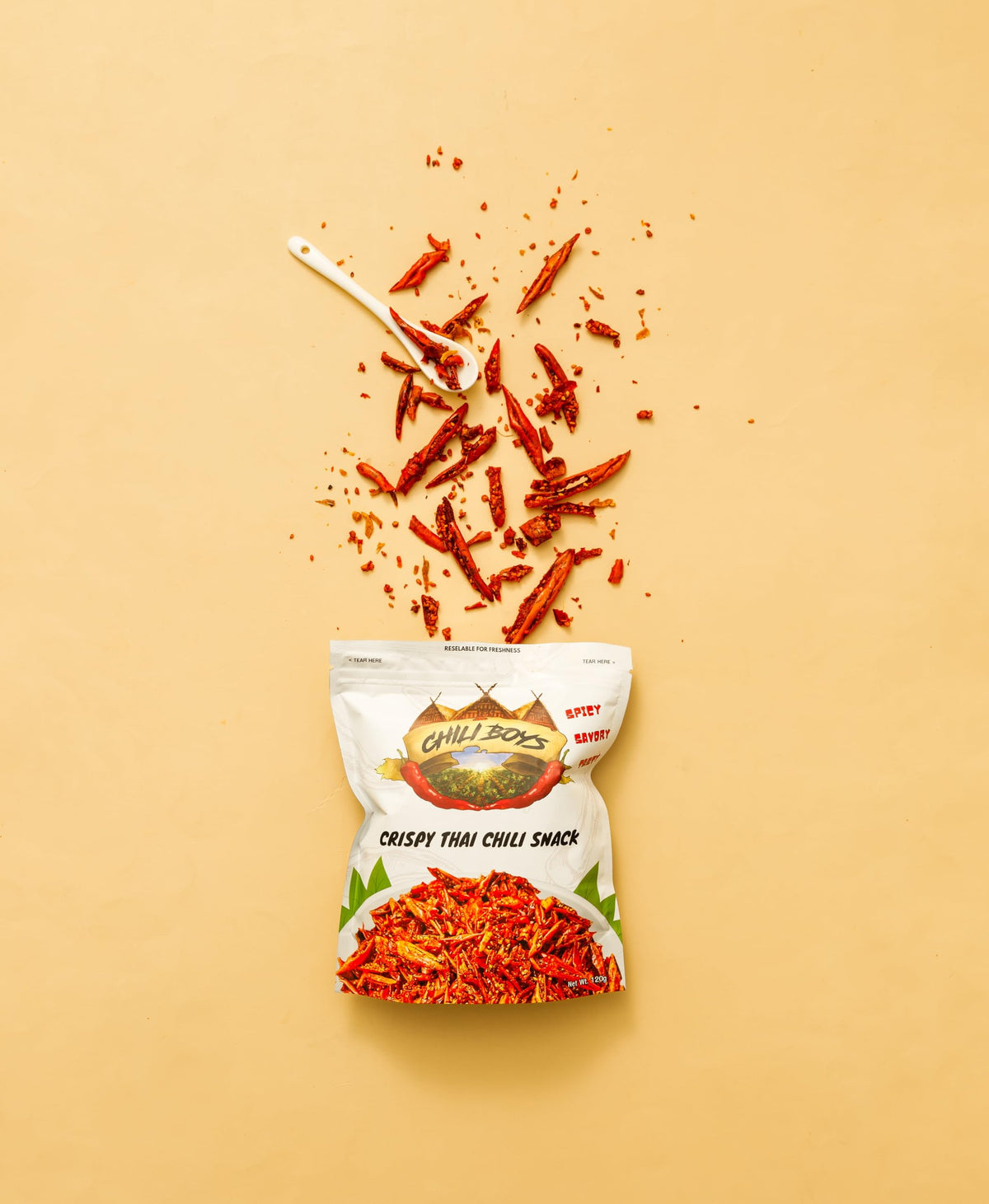 Chili Boys bite-sized crisps traveling as a ready-to-eat snack