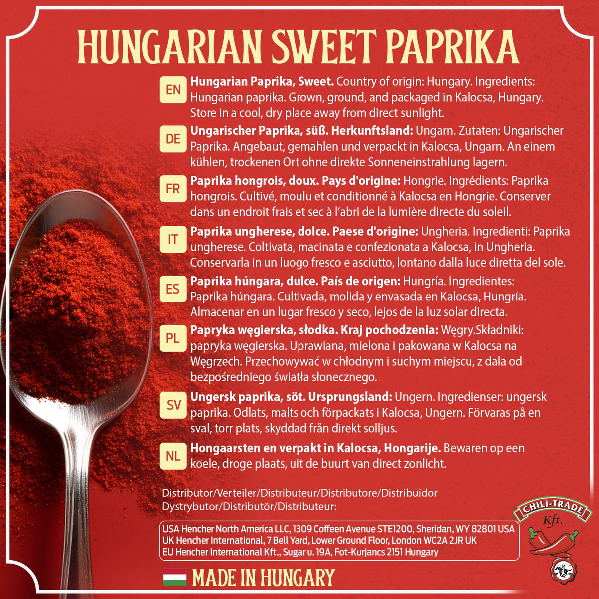 CHILI-TRADE Kft Hungarian Sweet Paprika enhances stews with mild, rich notes