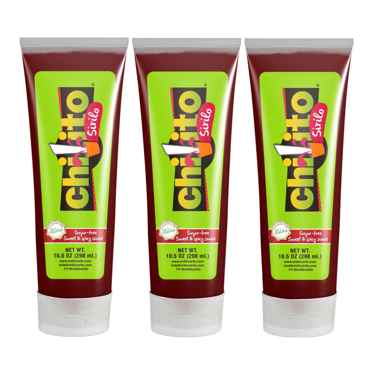 CHILITO SIRILO stevia pack in tubes, sugar-free flavor for spicy-sweet sauces.