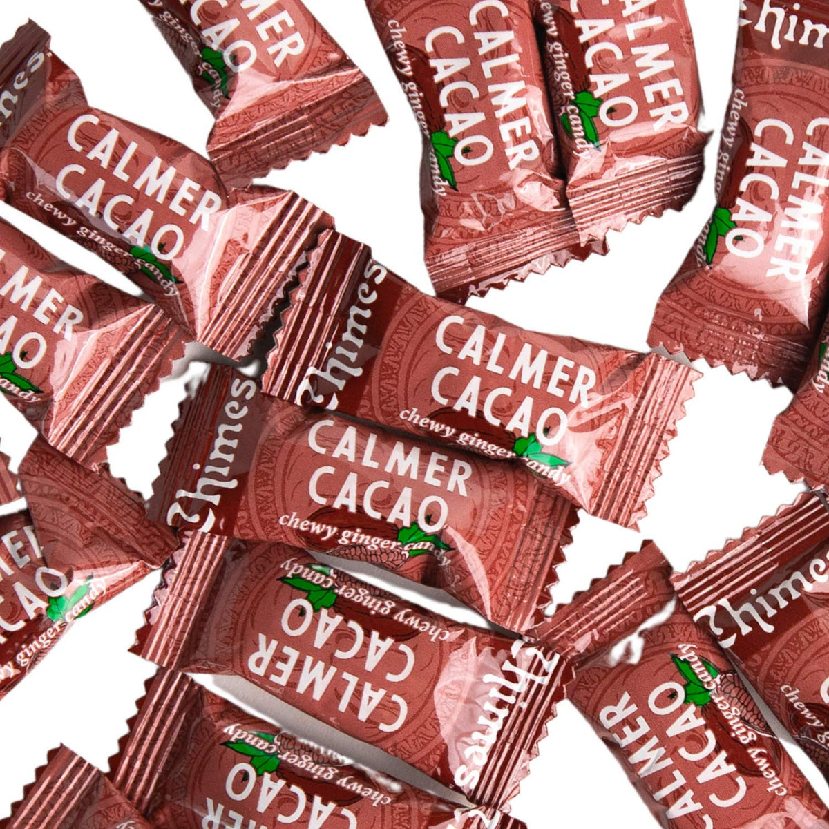 Chimes Calmer Cacao dark cacao surface highlights theobromine content.