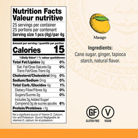 Chimes Mango Ginger Chews label highlights gluten-free vegan ingredients