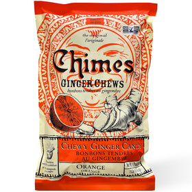 Hero shot of Chimes box and bag in warm light, on-the-go snacking.