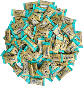 Chimes Peppermint Ginger Chews bag front for travel-ready snacking.