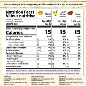 Chimes Tropical Mix bag back label showing ingredients and heritage.