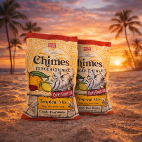 Chimes Tropical Mix mango flavor close-up, a quick pick-me-up.