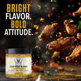 Chimi Boss Lemon Pepper on grilled salmon for bright aroma