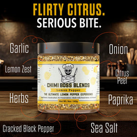 Chimi Boss Lemon Pepper spice shaker for quick, flavor-packed seasoning