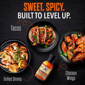 Chimi Boss Mango Habanero sauce with dipping plate for wings and snacks.