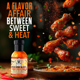 Chimi Boss Mango Habanero on taco with vibrant color and shine.