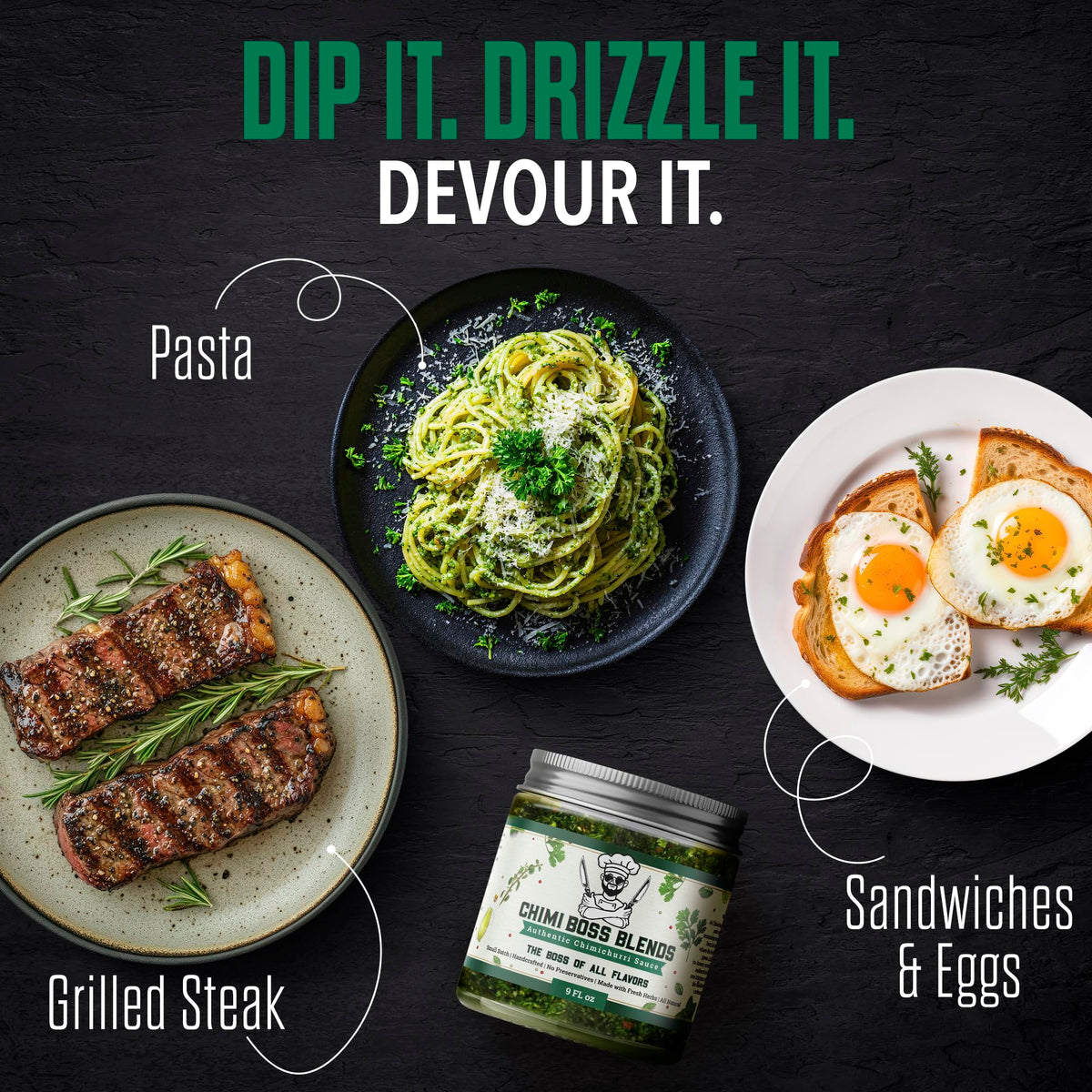 Chimi Boss Original marinate steak showing bold herb flavor