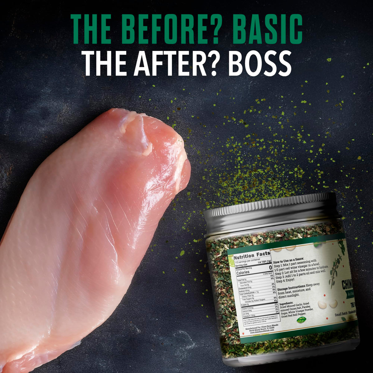 Chimi Boss Blends green sauce prep with oil and vinegar mix