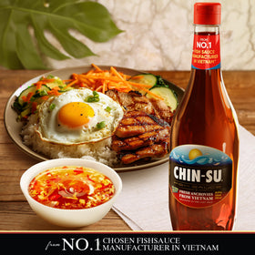 Chin-Su bottle shows pouring action for stir-fries and marinades with depth of flavor.