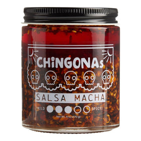 CHiNGONAs Salsa Macha bottle front highlighting bold vegan flavor for tacos