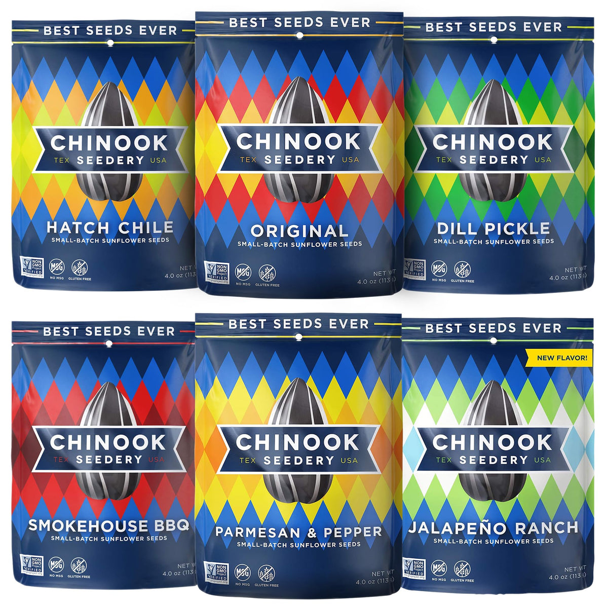 Chinook Seedery flavored sunflower seeds variety pack front view for sharing