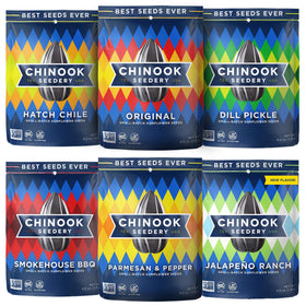 Chinook Seedery flavored sunflower seeds variety pack front view for sharing