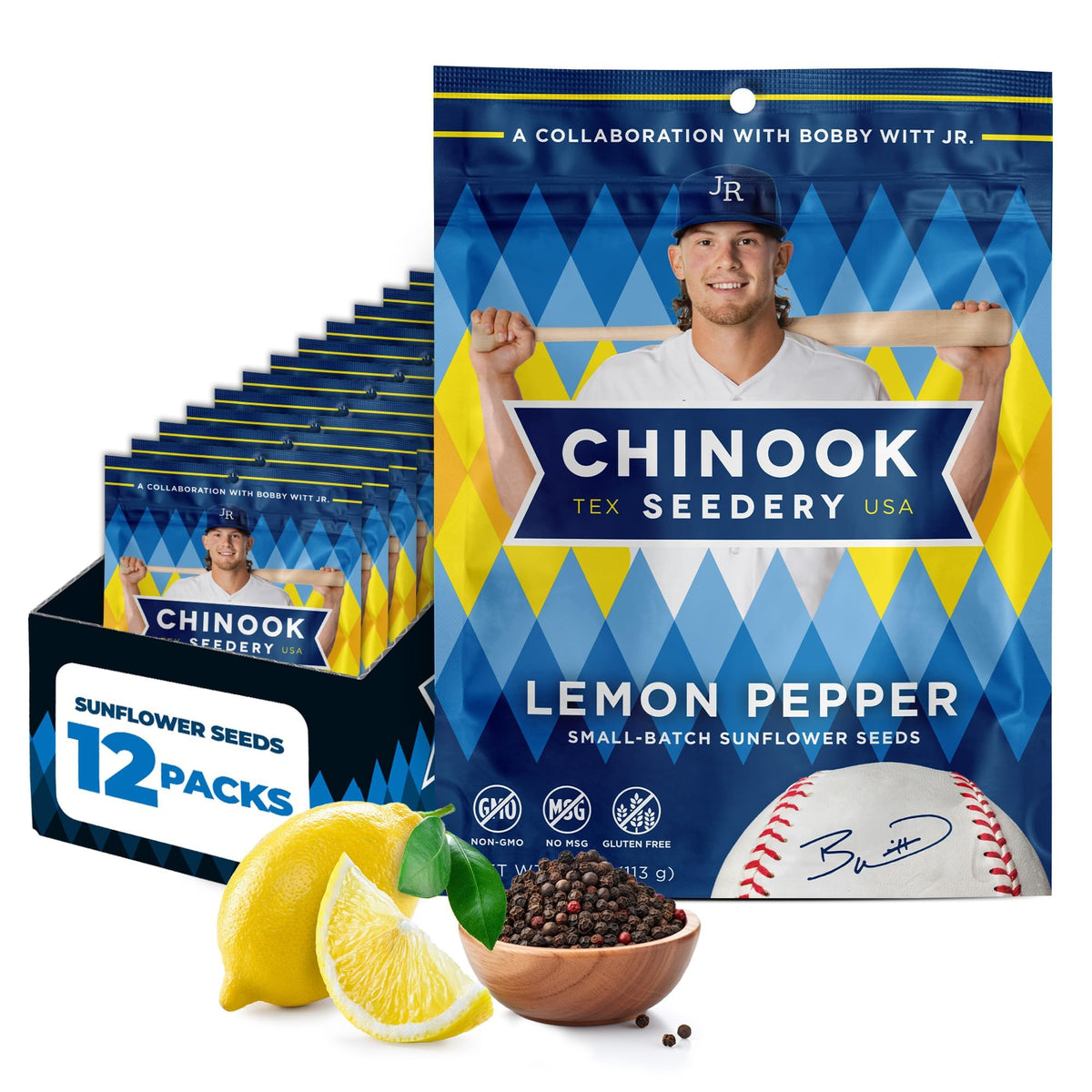 Chinook Seedery Lemon Pepper Sunflower Seeds packfront for on-the-go keto snacking