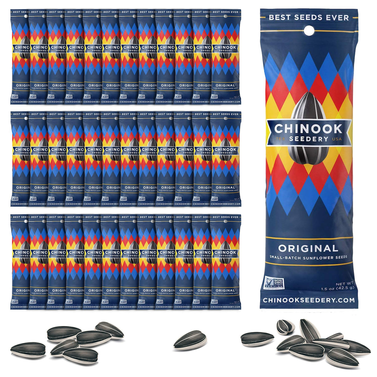 Chinook Seedery low-sodium sunflower seeds original pack for on-the-go snacking