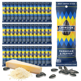 Chinook Seedery Parmesan & Pepper seeds in a bag, bold flavor ready to snack
