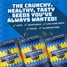 Chinook Seedery Parmesan & Pepper seeds held in hand for portable snacking