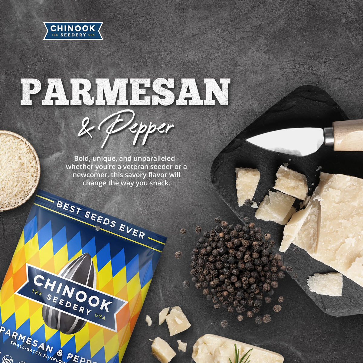 Chinook Seedery Parmesan & Pepper seeds in a kitchen setting