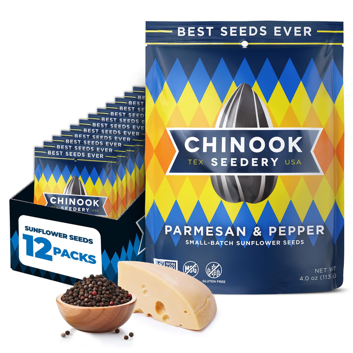 Chinook Seedery Parmesan & Pepper seeds in a bag for on-the-go snacking