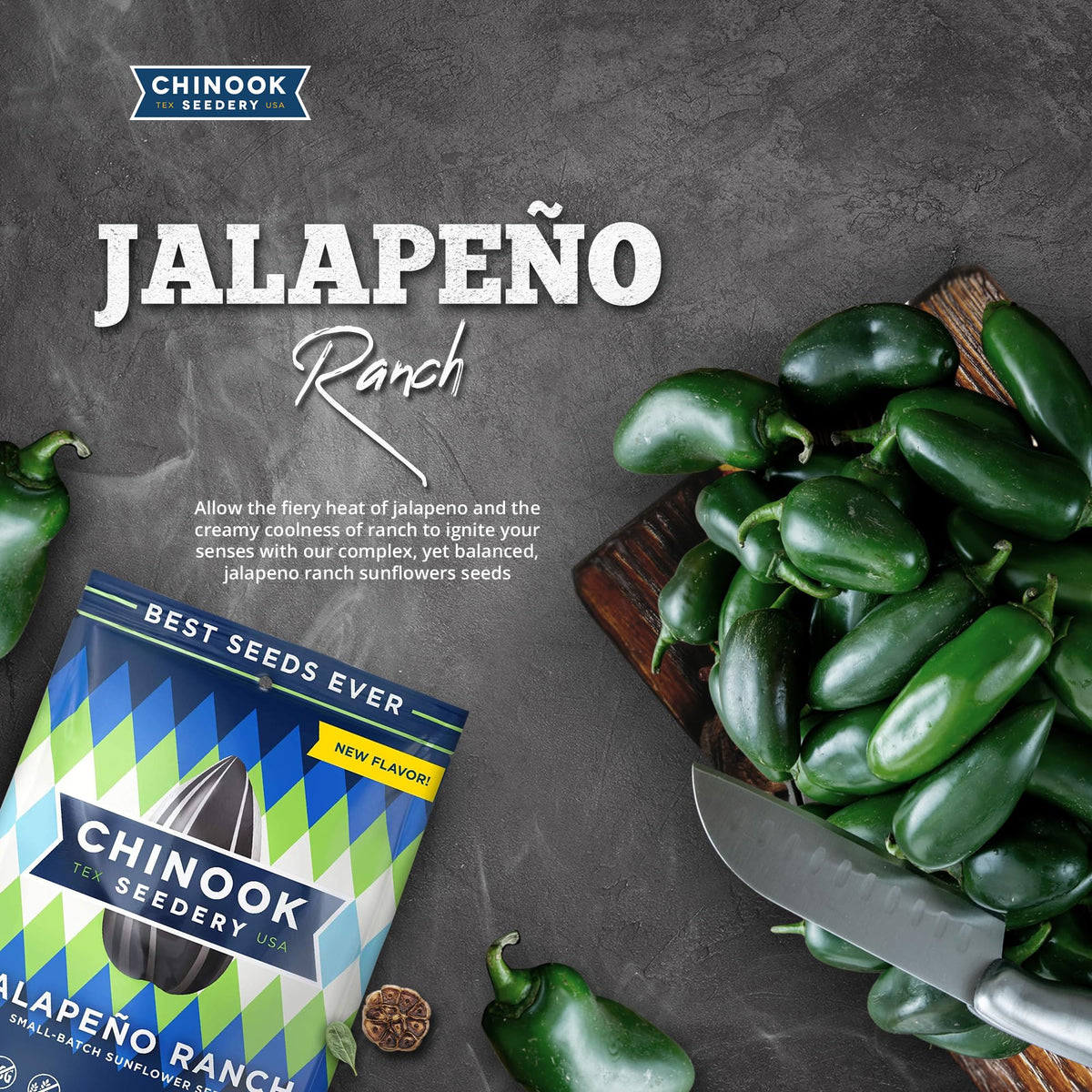 Chinook Seedery premium crunch Jalapeno Ranch flavor for gourmet snacking