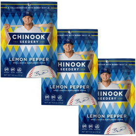 Chinook Seedery lemon pepper seeds in a bag for an on-the-go crunchy snack.