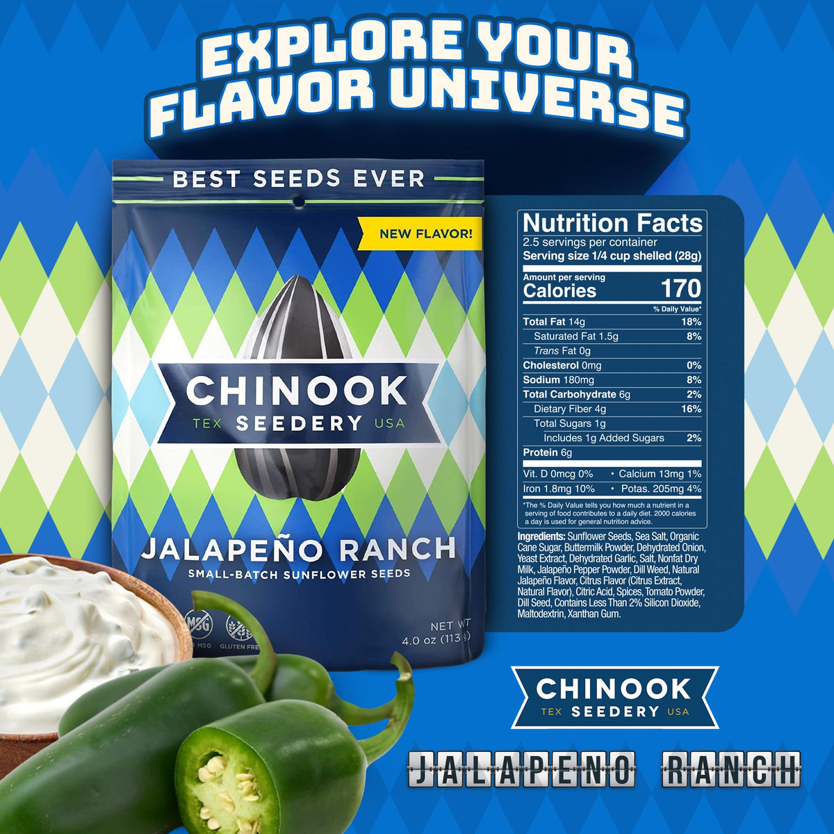 Chinook Seedery Jalapeno Ranch seeds close-up showing jumbo kernels
